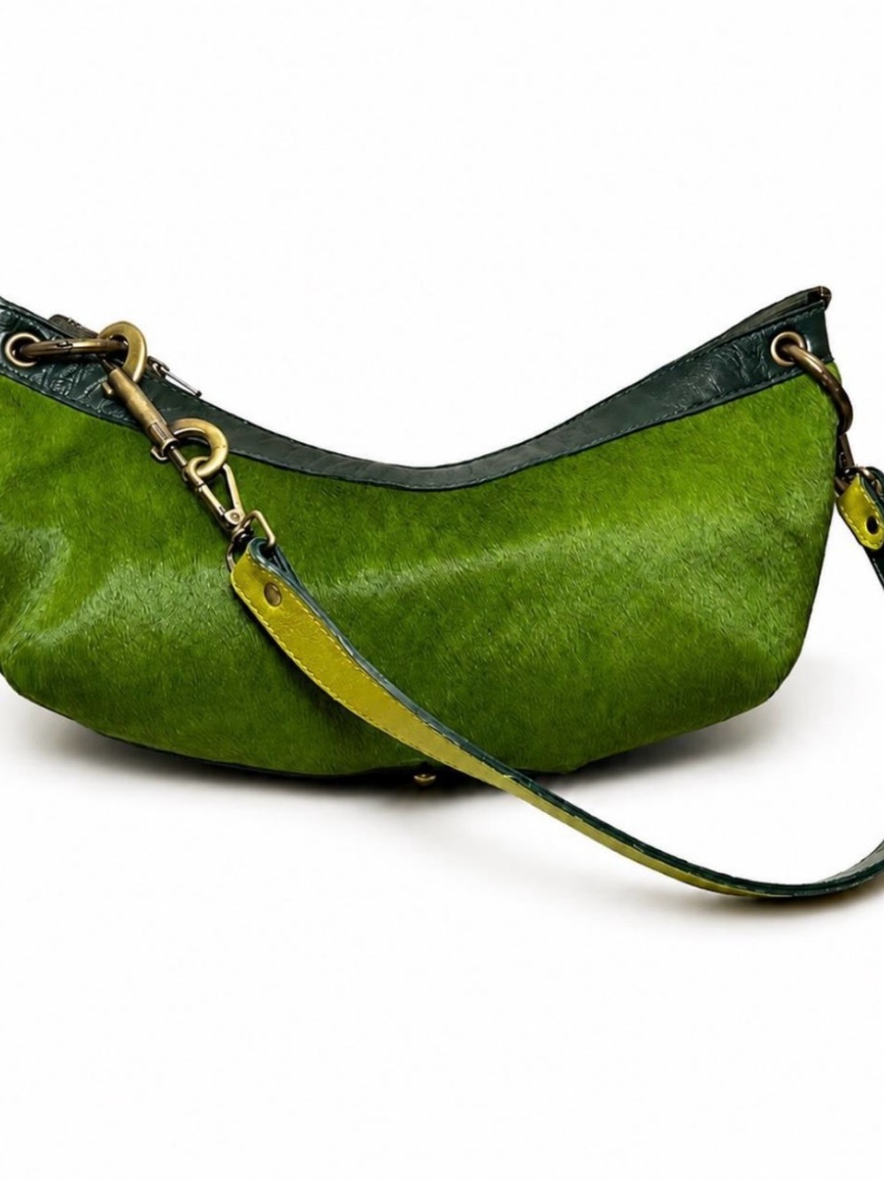Pierre Laborde Green Crescent Shoulder Bag with Removable Strap